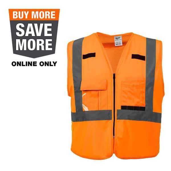 Large/X-Large Orange Class 2 High Visibility Safety Vest with 10 Pockets