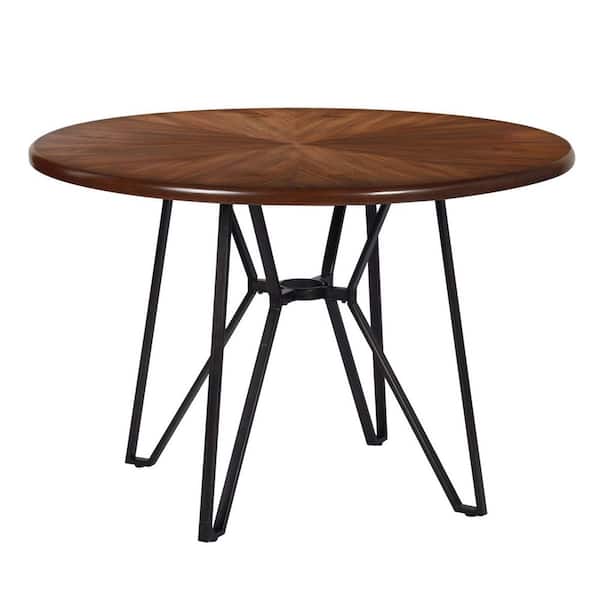 Donason 44.90 in. Round Rustic Brown Wood Top with Metal Frame (Seats 4-6)