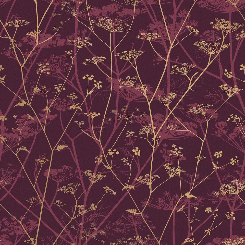 Clarissa Hulse Wild Chervil Damson and Gold Purple Removable Wallpaper Samp