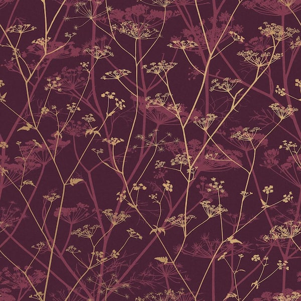 Unbranded Clarissa Hulse Wild Chervil Damson and Gold Purple Removable Wallpaper Sample