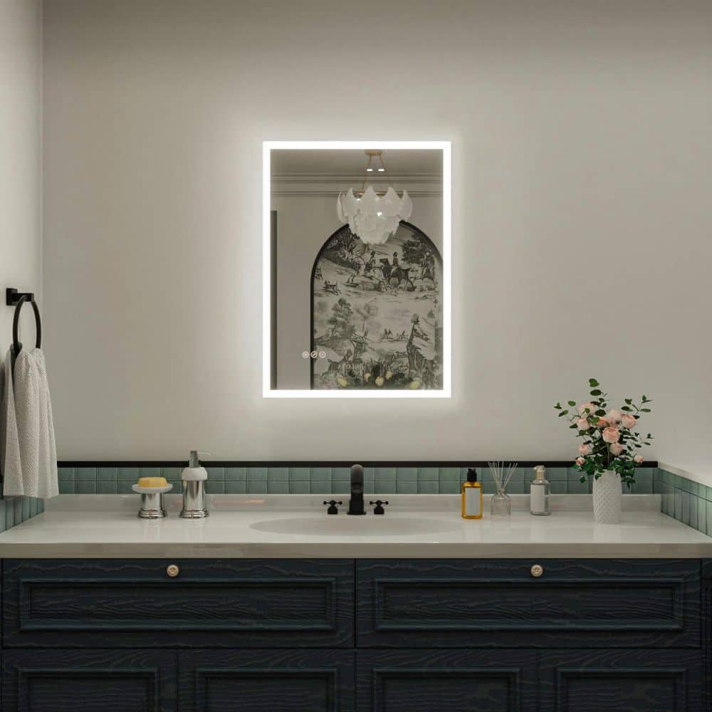 Solva 22 in. W x 30 in. H Rectangular Frameless LED Wall Bathroom Vanity Mirror in Sleek Silver Finish price history on PriceWatchPro