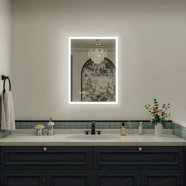 Nivorix Solva 22 in. W x 30 in. H Rectangular Frameless LED Wall Bathroom Vanity Mirror in Sleek Silver Finish