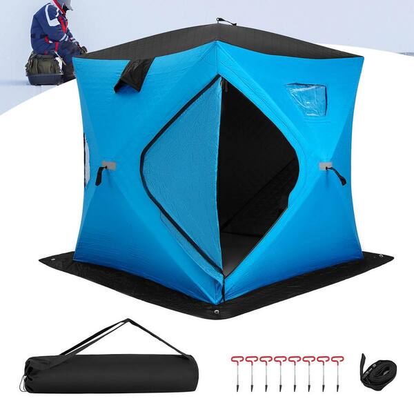 Gymax 2-Person Pop-up Ice Fishing Tent in Blue