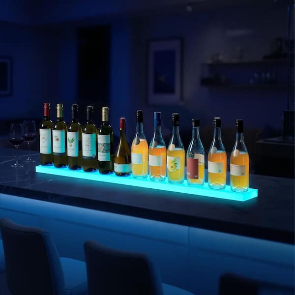 1.3 in. H x 4.5 in. W 12-Bottle Multi-Colored LED Lighted Liquor Bottle Display 1-Tier 48 in. Whiskey Rack