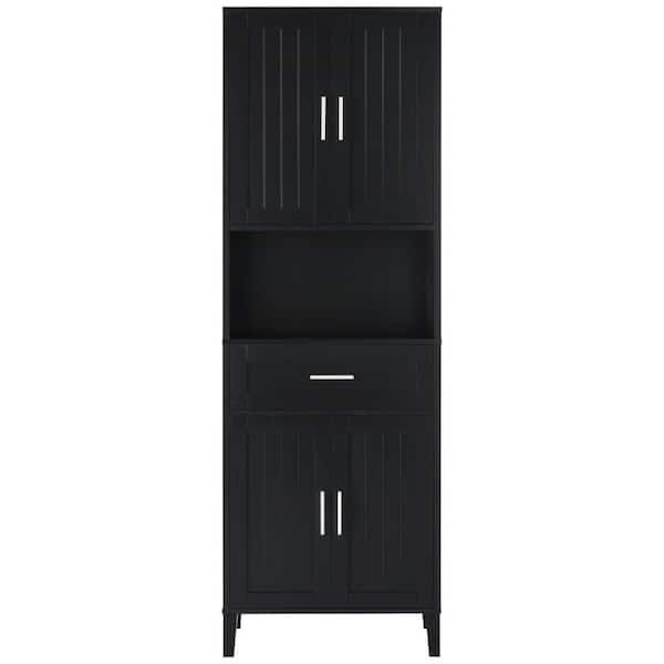 13.80 in. W x 23.60 in. D x 70.9 in Black Linen Cabinet with 2 Cabinets 4 Doors 2 Adjustable Shelves for Bathroom