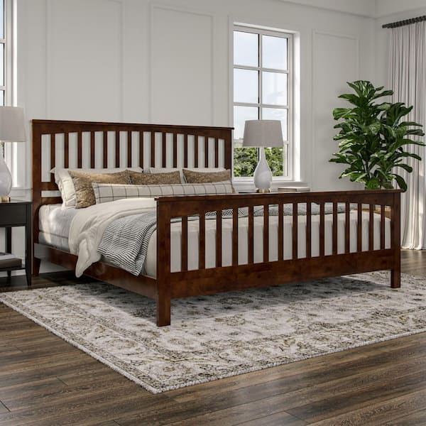 AFI Brooklyn Walnut Brown Solid Wood Frame King Foundation Bed with Matching Footboard