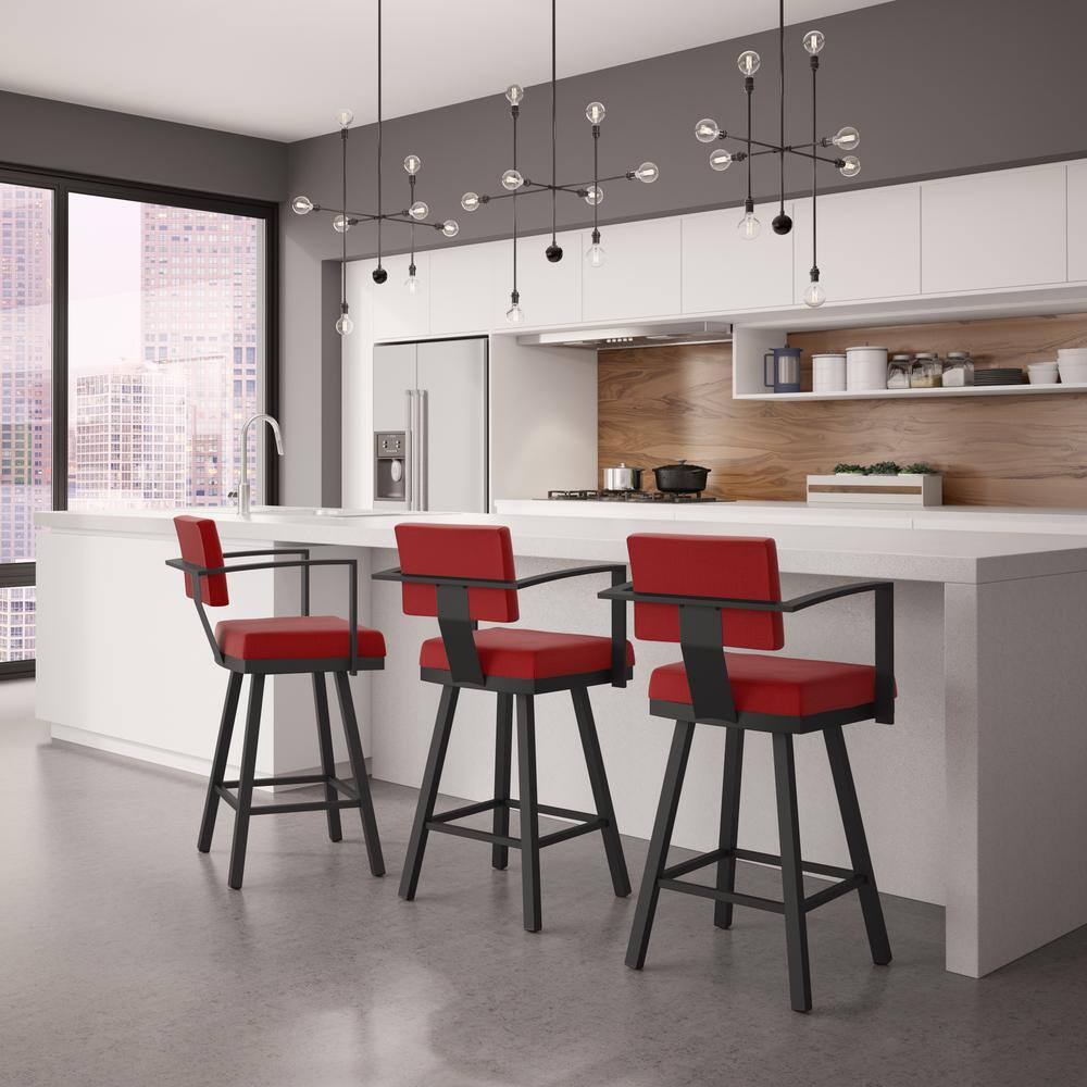 Akers 30" Red Polyester & Black Metal Swivel Bar Stool