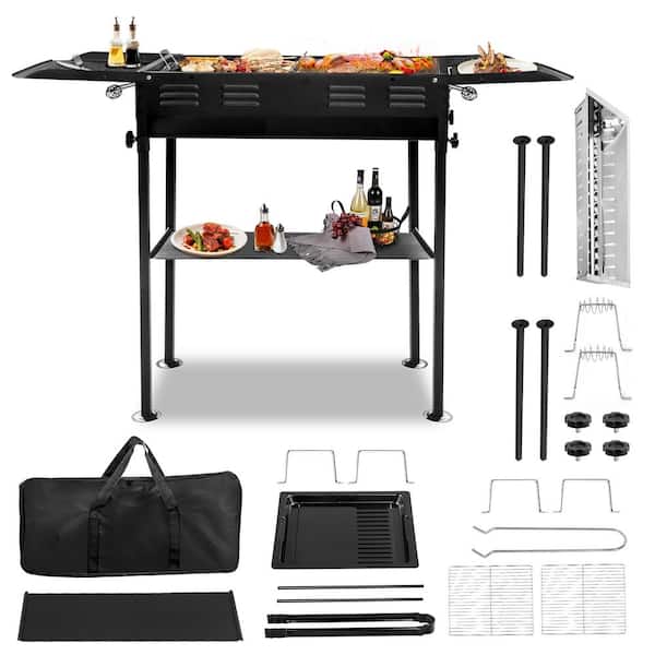 Portable Charcoal Gas Grill in Black with Carrying Bag