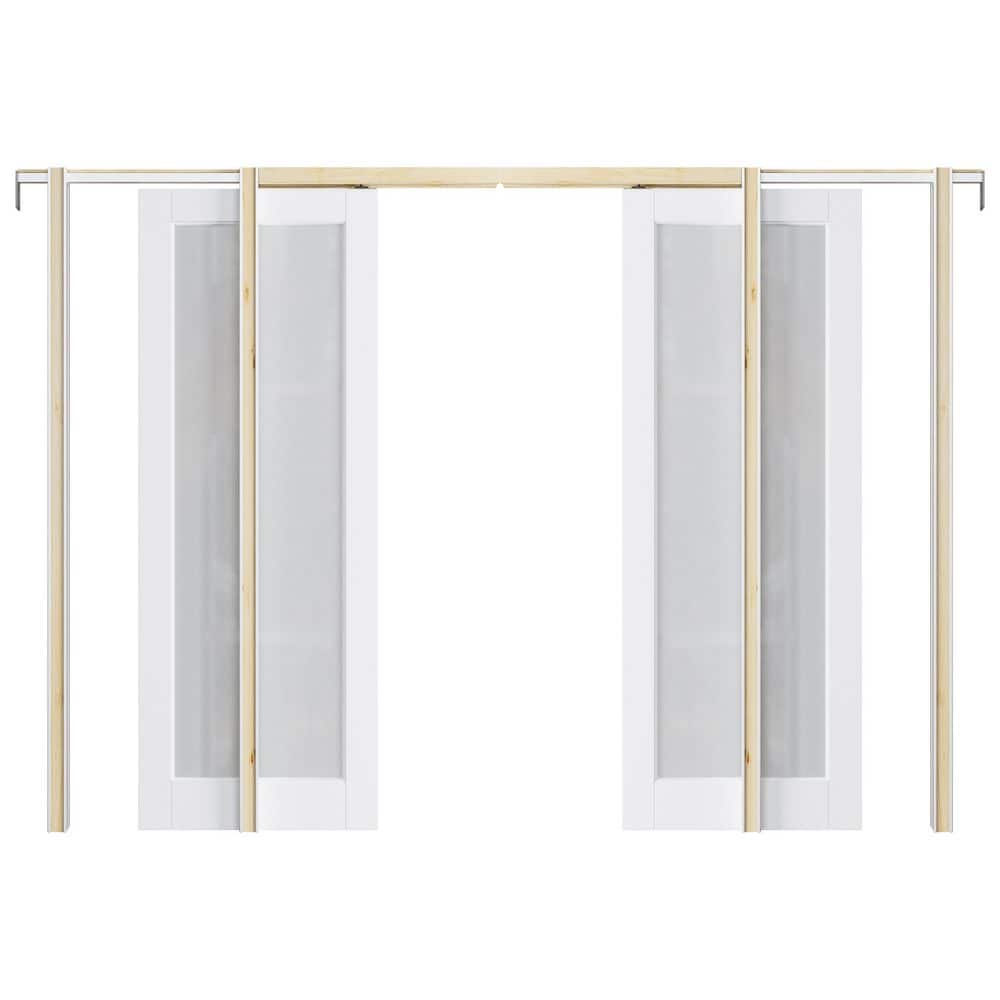 56 in. x 80 in. 1-Lite Glass White Primed MDF Pocket Sliding Door with Pocket Door Frame and Hardware Kit price history on PriceWatchPro
