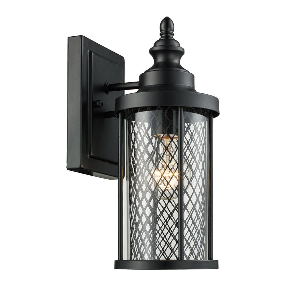 Black Industrial Lantern Sconce with Glass Shade