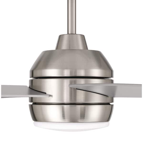 52 in. Brushed Polished Nickel; Nickel Blades Angled Mount Standard Ceiling Fan w/ Integrated LED & Control Included