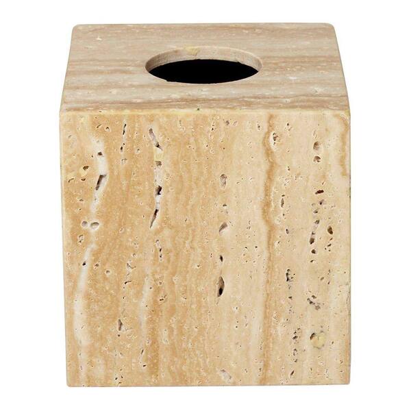 Roselli Trading Company 6 in. Tissue Box Cover in Travertine Stone