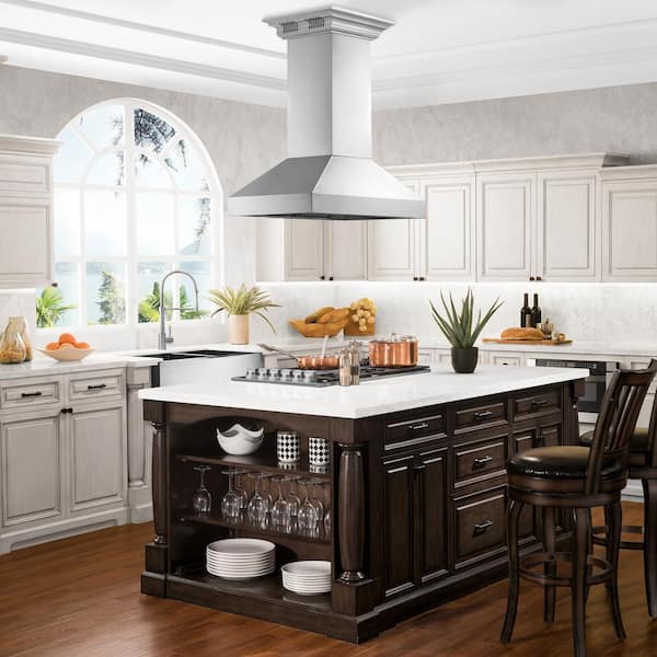 36 in. 400 CFM Ducted Island Mount Range Hood with Built-In CrownSound Bluetooth Speakers in Stainless Steel
