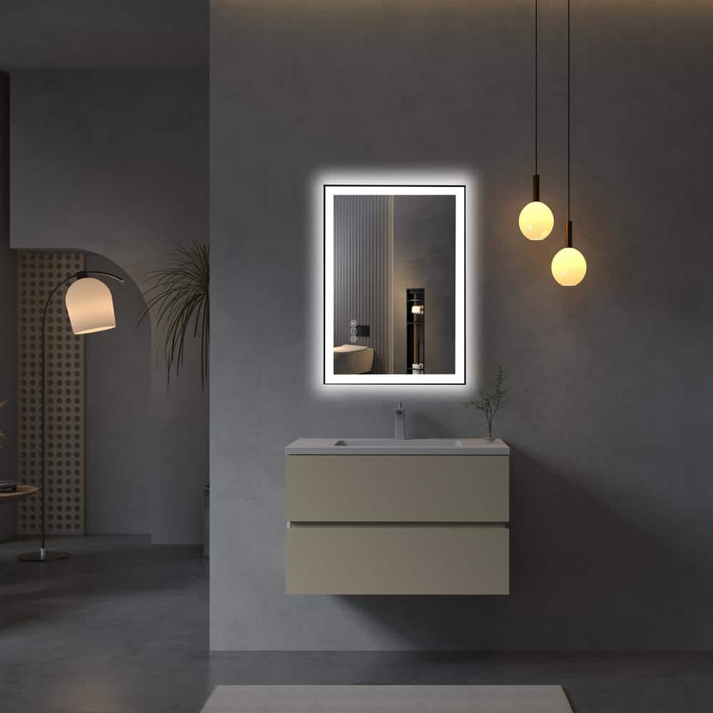 28" x 20" Black Aluminum Rectangular LED Bathroom Mirror