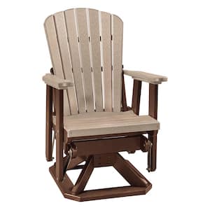All Poly 27 in. 1-Person Tudor Brown Frame Poly Resin Outdoor Fan Back Swivel Glider with Weather Wood Seat