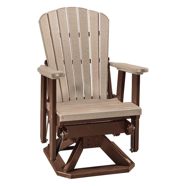 American Furniture Classics All Poly 27 in. 1-Person Tudor Brown Frame Poly Resin Outdoor Fan Back Swivel Glider with Weather Wood Seat