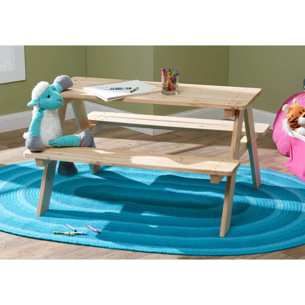 Natural Wood Kids Picnic Table with Rounded Edges