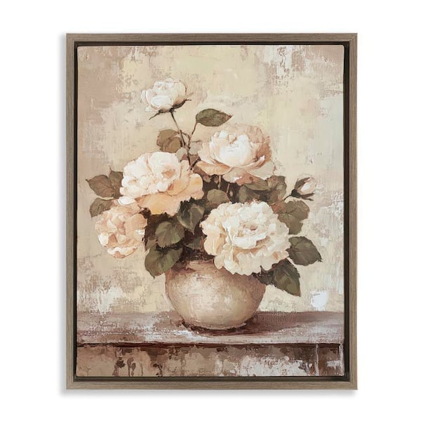 Stupell Industries Lovely Cottage Bouquet by Petal Prints Design Brown Floater Frame Nature Graphic Art Print 21 in. x 17 in.