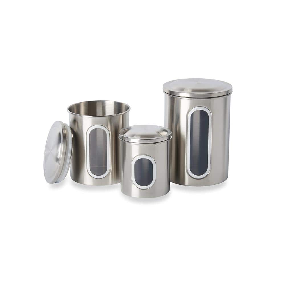 Stainless Steel and Clear 3-Piece Canister Set with Lids
