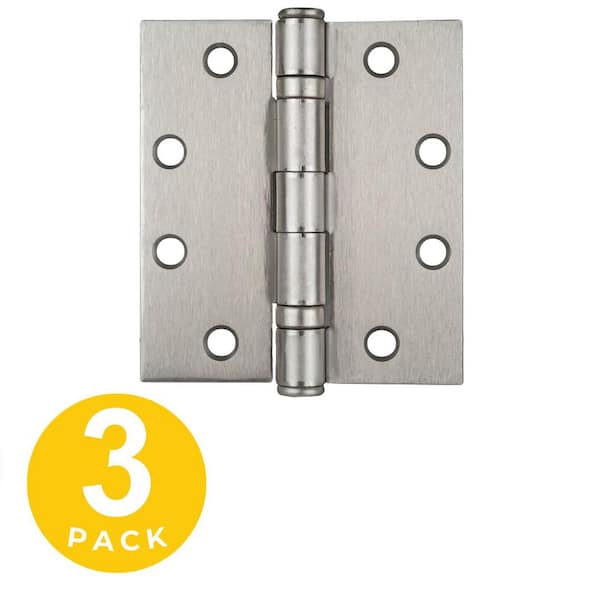 Global Door Controls 4.5 in. x 4 in. Satin Nickel Full Mortise Squared Ball Bearing Hinge with Removable Pin - Set of 3