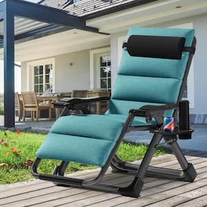 Detachable Short Pile Pad Teslin Chair Folding Portable Recliner Patio Lounger, Cup Holder, Headrest Zero Gravity