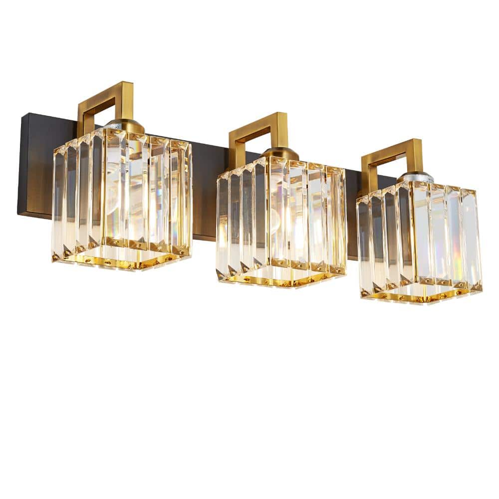 20.47 in.3-Light Clear Glass Black Gold Crystal Wall Lamp Vanity Lights Suitable for Bathroom price history on PriceWatchPro
