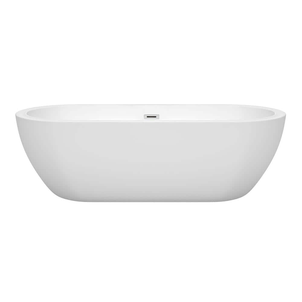 White Acrylic Freestanding Soaking Tub with Polished Chrome Trim