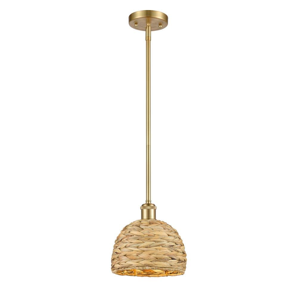 Woven Rattan 100-Watt 1-Light Satin Gold Shaded Mini Pendant Light with Rattan Shade price history on PriceWatchPro