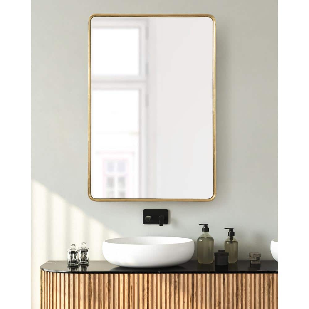 Gold Framed Rounded Rectangle Wall Mirror, 24x36