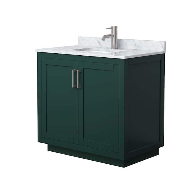 Wyndham Collection Miranda 36 in. W x 22 in. D x 33.75 in. H Single Bath Vanity in Green with White Carrara Marble Top