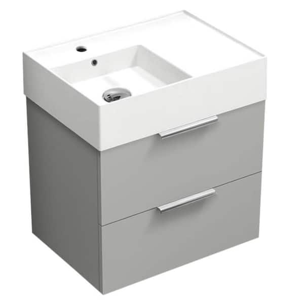 Nameeks Derin 23.6 in. W x 17.32 in. D x 25.2 H Single Sink Wall Mounted Bathroom Vanity in Grey mist with White Ceramic Top