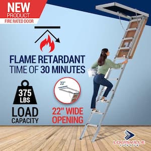 7 ft. 8 in. to 10 ft. 3 in. 22.5 in. x 54 in. Fire Rated Door Aluminum Attic Ladder, Type IAA, 375 lbs. Load Capacity