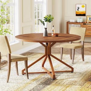 Roesler Rustic Brown Engineered Wood 47.2 in. Pedestal Round Dining Table Seats 4