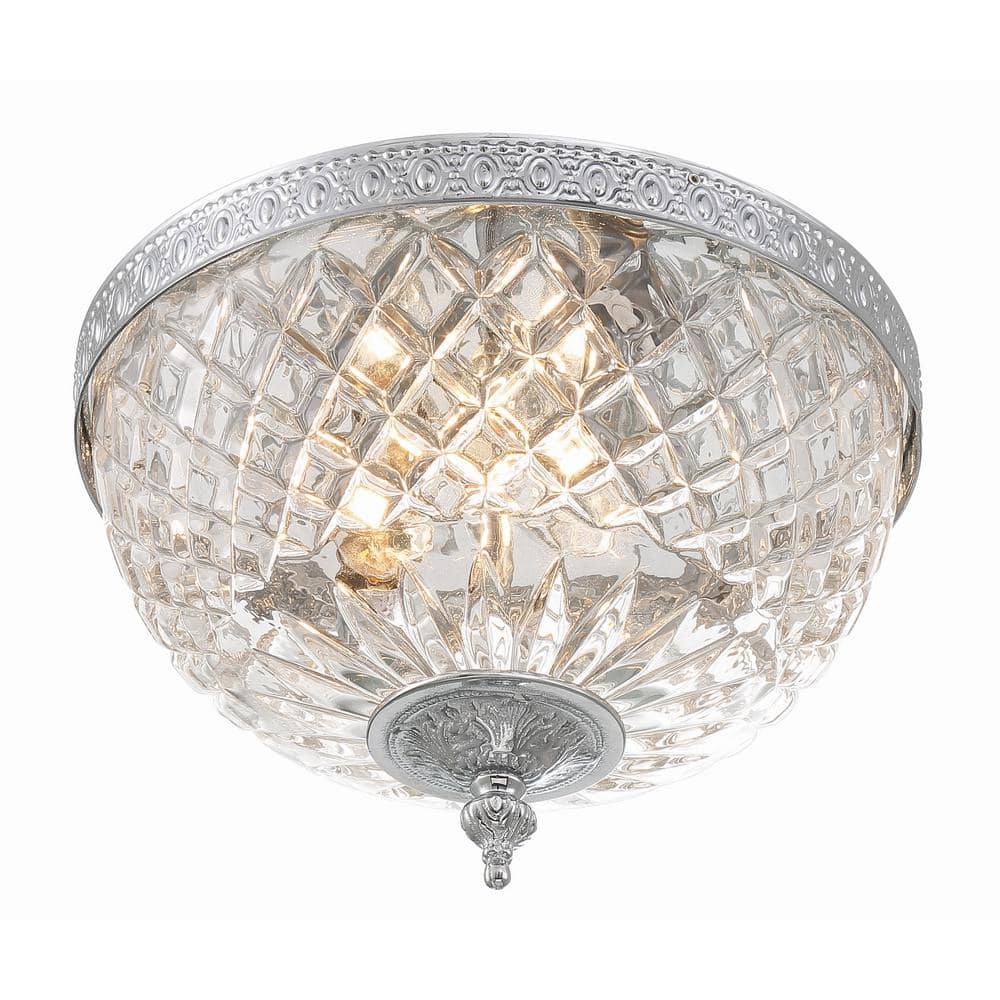 Chrome Crystal Bowl 2-Light Incandescent Flush Mount