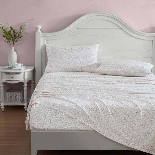Laura Ashley Evie Pink 4-Piece Percale Cotton Full Sheet Set