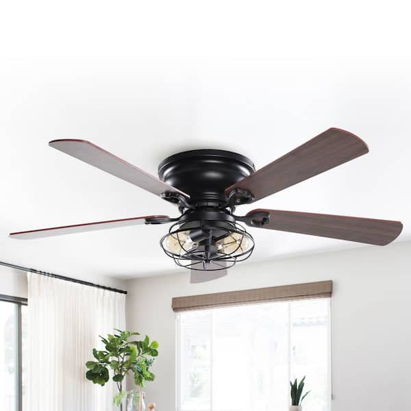 48 in. Indoor Black Flush Mounted Ceiling Fan with Light and Remote Control