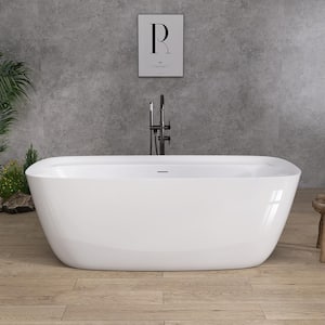 67 in. x 30.71 in. Freestanding Acrylic Soaking Tub Flatbottom Free Standing Bathtub Center Chrome DRain in Glossy White