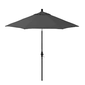 9 ft. Stone Black Aluminum Market Patio Umbrella with Crank Lift and Collar Tilt in Zinc Pacifica Premium