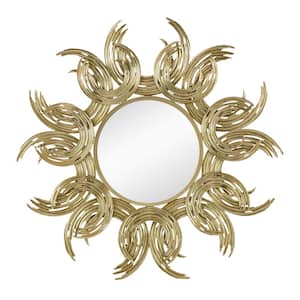 38 in. W x 38 in. H Sunburst Metal Decorative Mirror with Gold Finish, Boho Wall Decor Sun Mirror for Living Room