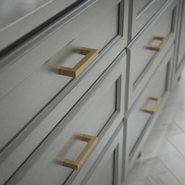 Modern Square 3-3/4 in. (96 mm) Modern Champagne Bronze Cabinet Drawer Pull with Open Back Design