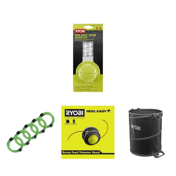Reel Easy Trimmer Head Bump Knob, 0.080 in. x 16 ft. Spiral Line (5-Pack), Reel Easy+ Head, and Lawn Bag Combo
