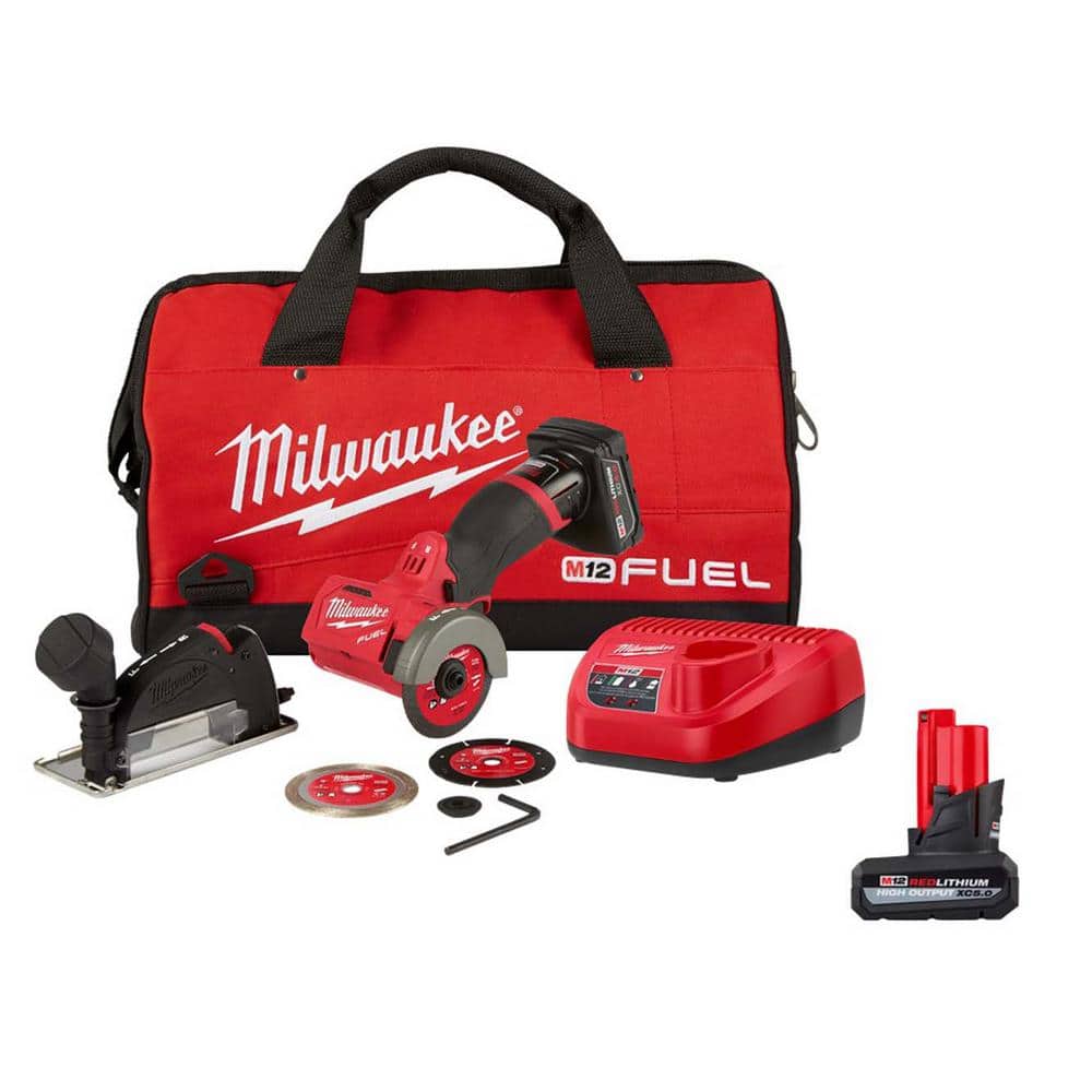 Milwaukee M12 Fuel 12V 3 in. Lithium-Ion Brushless Cordless Cut Off Saw Kit w/XC High Output 5.0 Ah Battery Pack