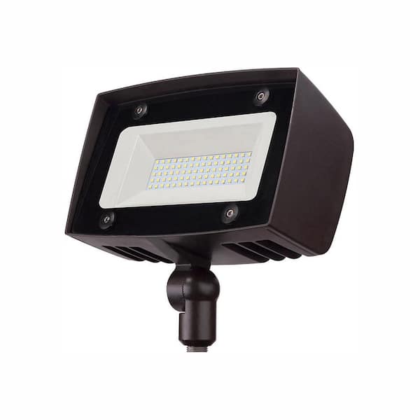 Commercial Electric 350-Watt Equivalent Integrated Outdoor LED Flood Light, 5000 Lumens, Dusk to Dawn Light PWRF50-PC-4K-BZ - The Home Depot