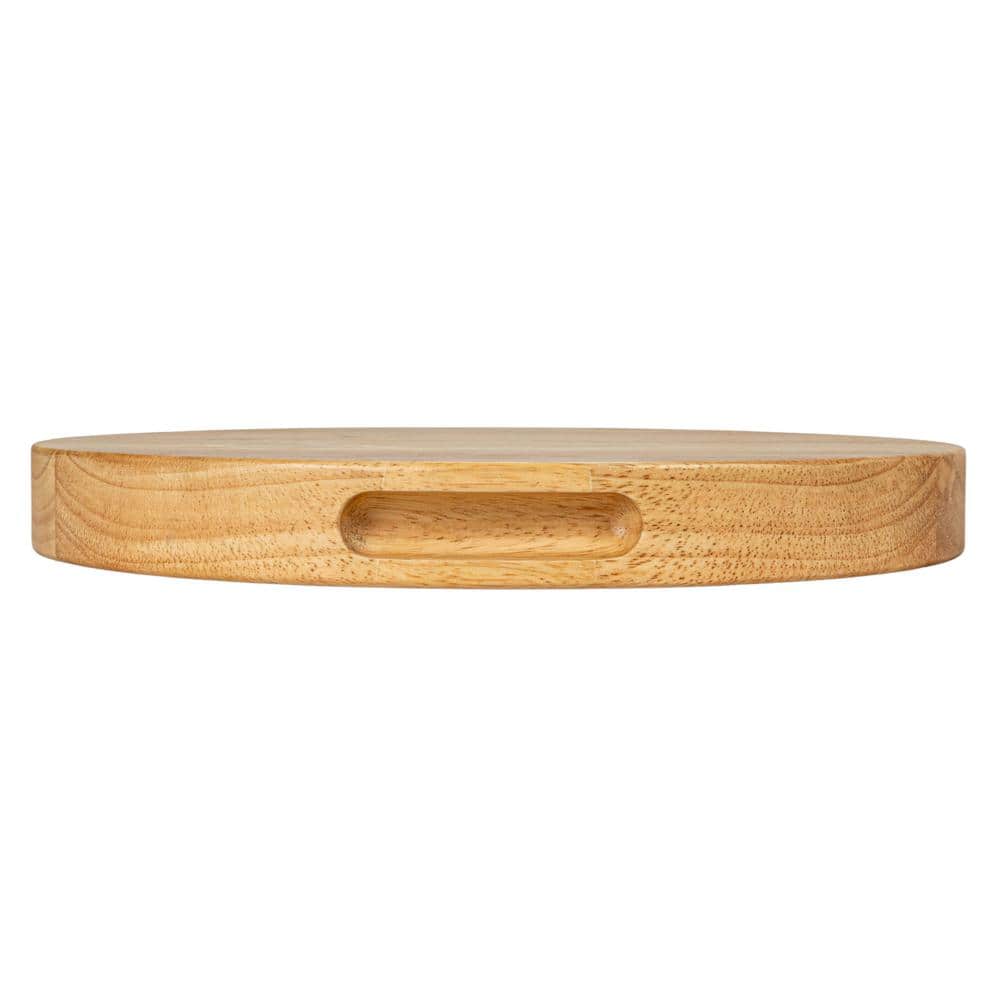 Natural Rubberwood Round Cheese and Cutting Board with Handles