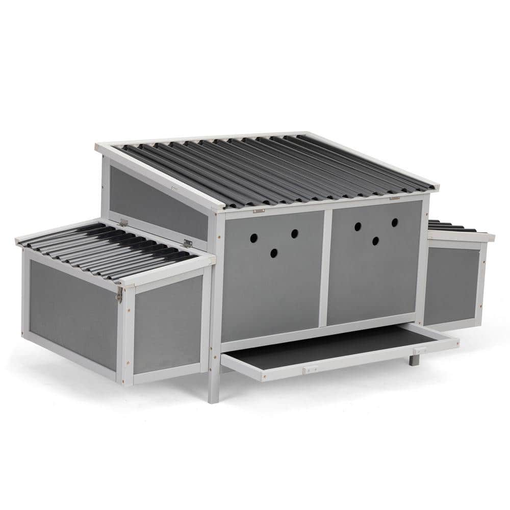 Gray Weatherproof Pinewood Chicken Coop with Nesting Boxes