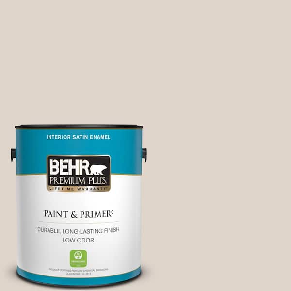 BEHR PREMIUM PLUS 1 gal. #N230-1 Castle Beige Satin Enamel Low Odor Interior Paint & Primer