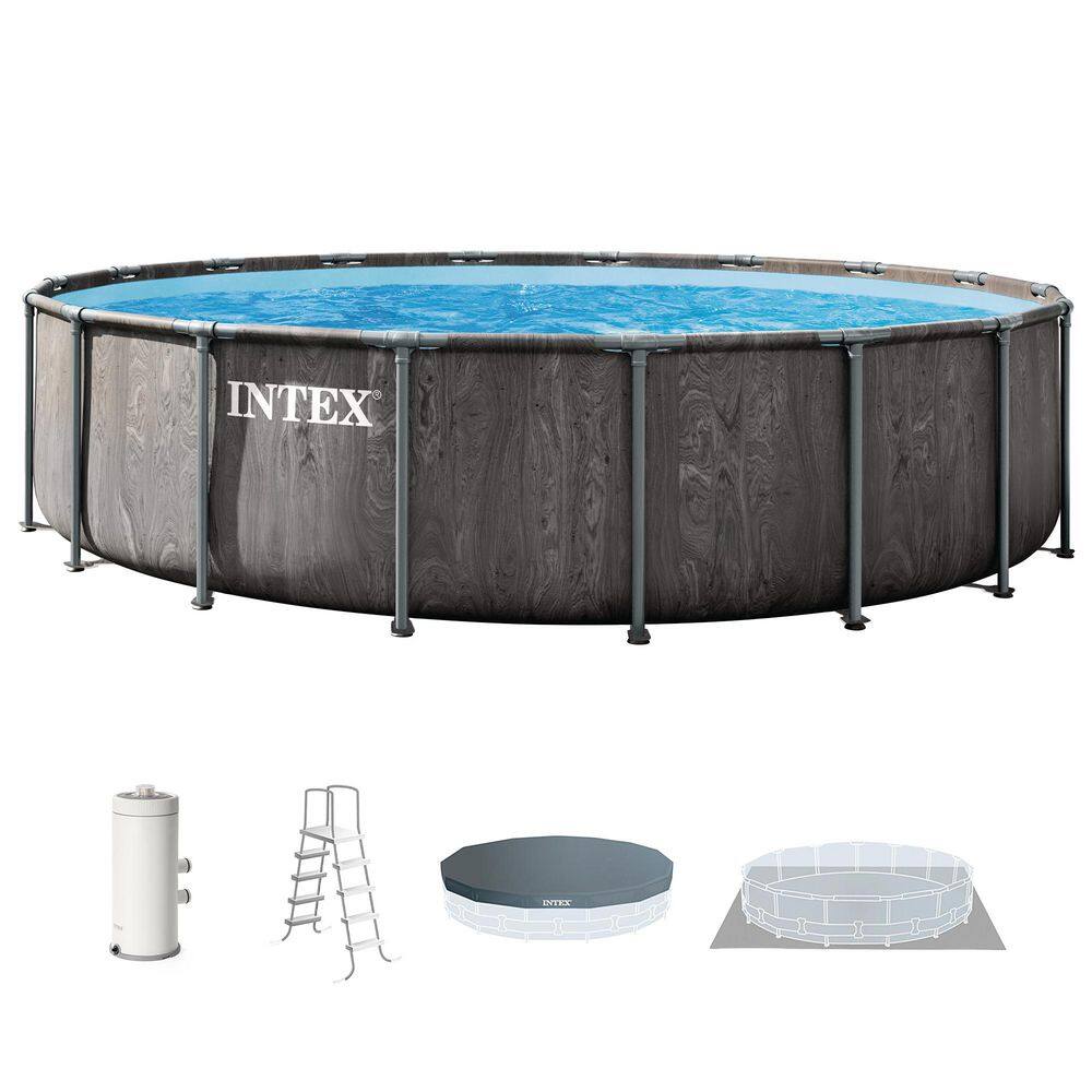 Intex Greywood Prism Frame 15 ft. x 48 in. Round Premium Above Ground ...