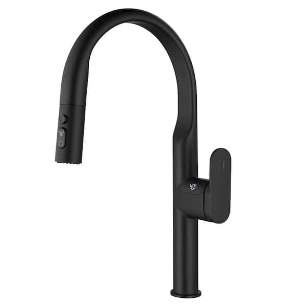 Temperature Digital Display Single Handle Pulldown Sprayer Kitchen Faucet 18.46 in. H with Advanced Spray in Matte Black