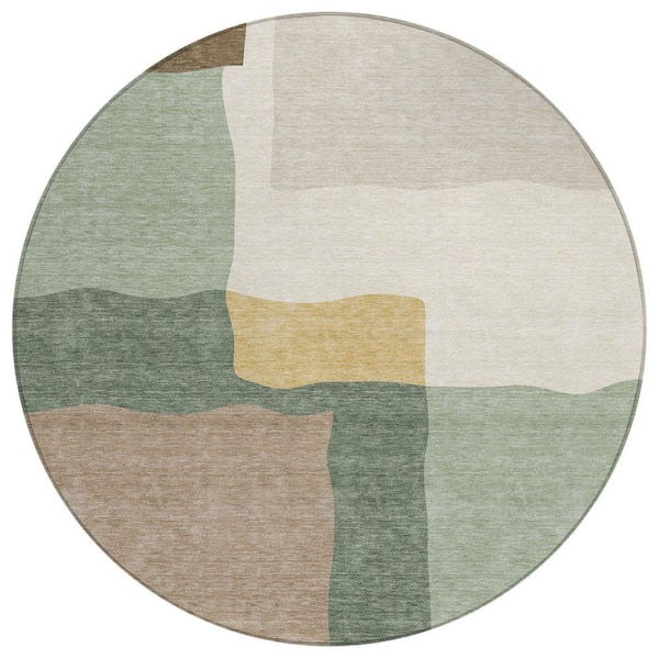 Chantille Machine Washable Indoor/Outdoor Abstract ACN2400 Basil 8 ft. x 8 ft. Round Rug