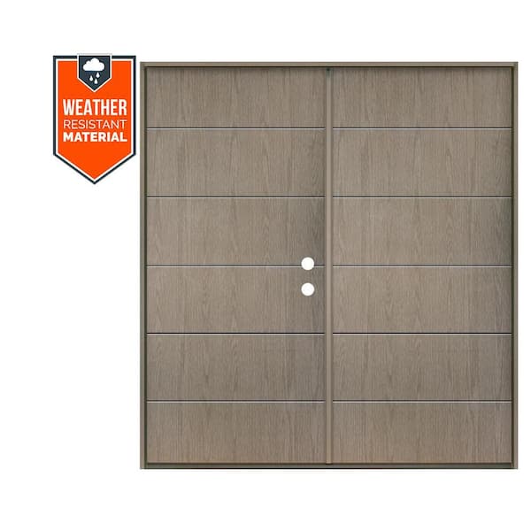 Krosswood Doors TETON Modern 72 in. x 79 in. Left-Active/Inswing Solid Panel Oiled Leather Stain Double Fiberglass Prehung Front Door